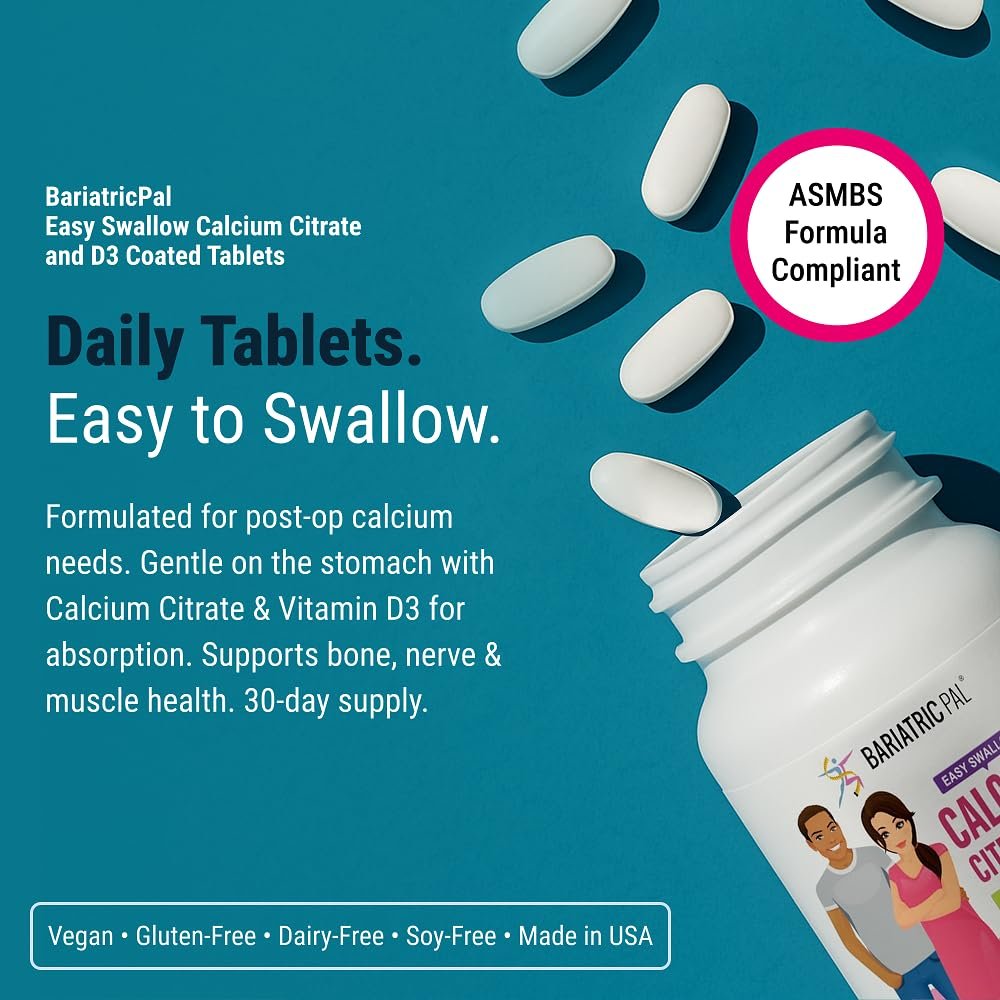 BariatricPal Leicht Schluckbares Calciumcitrat (600 mg) mit D3 überzogene Tabletten – 30-Tage-Vorrat (180 Tabletten)