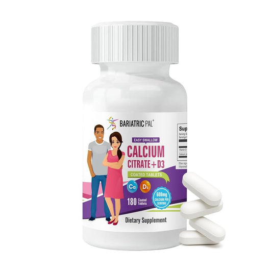 BariatricPal Leicht Schluckbares Calciumcitrat (600 mg) mit D3 überzogene Tabletten – 30-Tage-Vorrat (180 Tabletten)