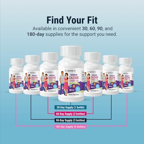 BariatricPal Leicht Schluckbares Calciumcitrat (600 mg) mit D3 überzogene Tabletten – 30-Tage-Vorrat (180 Tabletten)