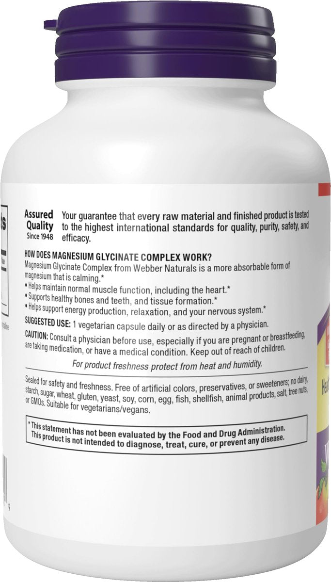 Webber Naturals Magnesium Glycinat Komplex 200 mg, 120 Kapseln – Hochabsorbierend, vegan, für Knochen, Herz, Muskeln & Nerven – 1 pro Tag