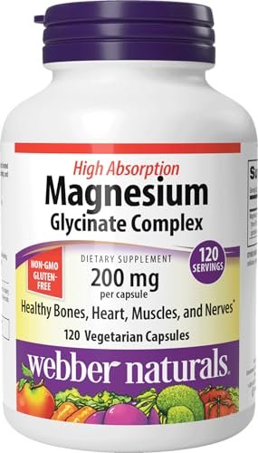 Webber Naturals Magnesium Glycinat Komplex 200 mg, 120 Kapseln – Hochabsorbierend, vegan, für Knochen, Herz, Muskeln & Nerven – 1 pro Tag
