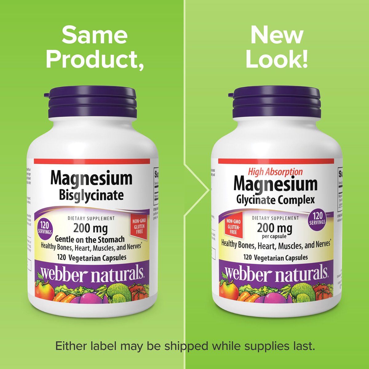 Webber Naturals Magnesium Glycinat Komplex 200 mg, 120 Kapseln – Hochabsorbierend, vegan, für Knochen, Herz, Muskeln & Nerven – 1 pro Tag