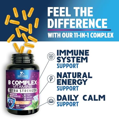 B-Komplex Vitamine Kapseln - Super Complete B-100 Komplex mit Vitamin B12, B6, C, Biotin, Folat & Folsäure für Immun- & Energieunterstützung - Nahrungsergänzung für Herz, Gehirn & Nerven - 120 Kapseln
