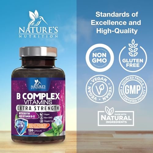 B-Komplex Vitamine Kapseln - Super Complete B-100 Komplex mit Vitamin B12, B6, C, Biotin, Folat & Folsäure für Immun- & Energieunterstützung - Nahrungsergänzung für Herz, Gehirn & Nerven - 120 Kapseln