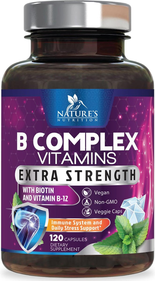 B-Komplex Vitamine Kapseln - Super Complete B-100 Komplex mit Vitamin B12, B6, C, Biotin, Folat & Folsäure für Immun- & Energieunterstützung - Nahrungsergänzung für Herz, Gehirn & Nerven - 120 Kapseln