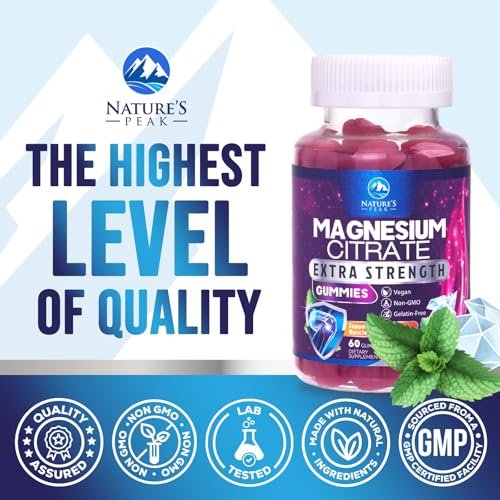 Magnesiumcitrat Gummibärchen – Hochdosierte Magnesium Gummies für Erwachsene & Kinder – Verbesserte Bioverfügbarkeit – Vegane Formel – Leckerer Himbeergeschmack – 60 Gummies