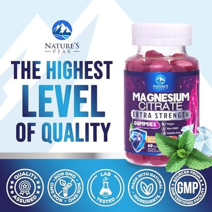 Magnesiumcitrat Gummibärchen – Hochdosierte Magnesium Gummies für Erwachsene & Kinder – Verbesserte Bioverfügbarkeit – Vegane Formel – Leckerer Himbeergeschmack – 60 Gummies