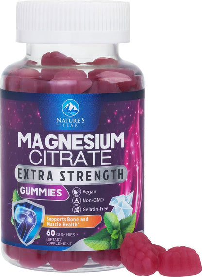Magnesiumcitrat Gummibärchen – Hochdosierte Magnesium Gummies für Erwachsene & Kinder – Verbesserte Bioverfügbarkeit – Vegane Formel – Leckerer Himbeergeschmack – 60 Gummies