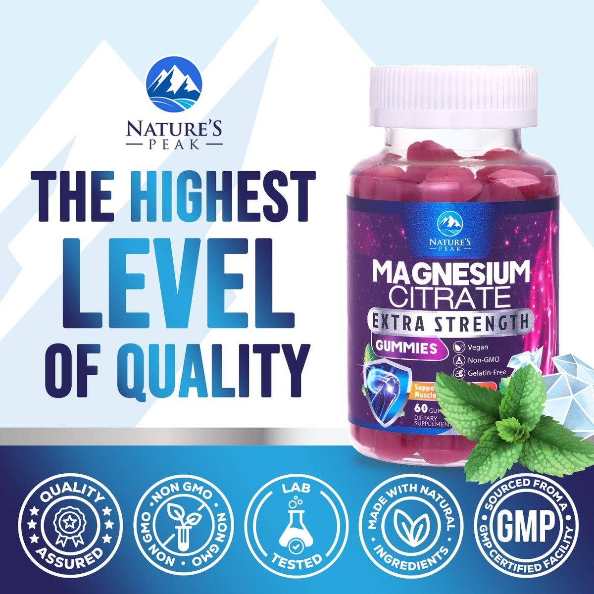 Magnesiumcitrat Gummibärchen – Hochdosierte Magnesium Gummies für Erwachsene & Kinder – Verbesserte Bioverfügbarkeit – Vegane Formel – Leckerer Himbeergeschmack – 60 Gummies