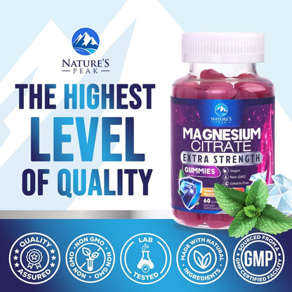 Magnesiumcitrat Gummibärchen – Hochdosierte Magnesium Gummies für Erwachsene & Kinder – Verbesserte Bioverfügbarkeit – Vegane Formel – Leckerer Himbeergeschmack – 60 Gummies