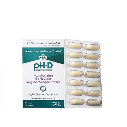 pH-D Feminine Health Support - Borsäure-Feuchtigkeitszäpfchen - Frauen geführt - gegen Vaginalgeruch - Parabenfrei & tierversuchsfrei - 14 Stück