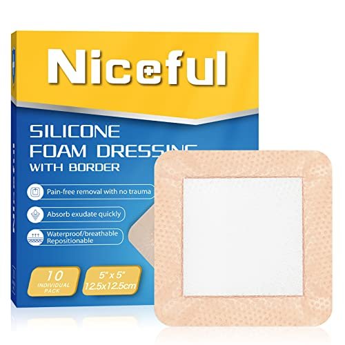 Niceful Silikon-Schaumstoff-Wundverband | Große Bandagen für Wunden, Druckgeschwüre, nach Operationen 5"x5" (10 Stück)