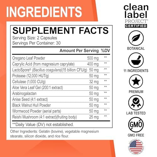 Candi Cleanse Unterstützung – Anti-Überwucherung Kapseln für Frauen & Männer – Extra starke Balance-Kontrolle probiotischer Komplex – Natürliches Oregano & Caprylsäure