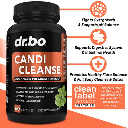 Candi Cleanse Unterstützung – Anti-Überwucherung Kapseln für Frauen & Männer – Extra starke Balance-Kontrolle probiotischer Komplex – Natürliches Oregano & Caprylsäure