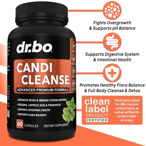 Candi Cleanse Unterstützung – Anti-Überwucherung Kapseln für Frauen & Männer – Extra starke Balance-Kontrolle probiotischer Komplex – Natürliches Oregano & Caprylsäure