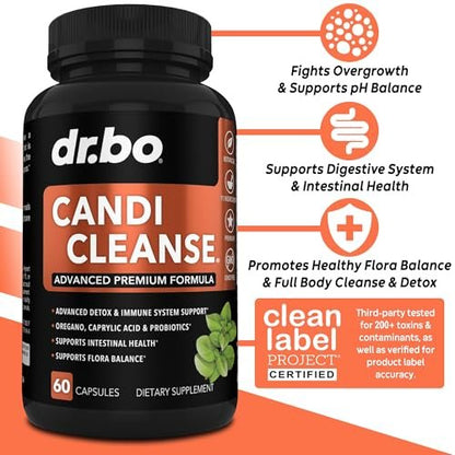 Candi Cleanse Unterstützung – Anti-Überwucherung Kapseln für Frauen & Männer – Extra starke Balance-Kontrolle probiotischer Komplex – Natürliches Oregano & Caprylsäure
