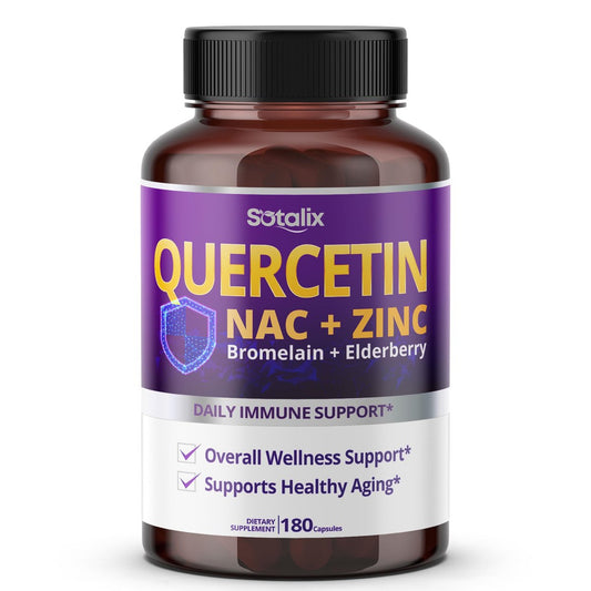 SOTALIX Supplement Premium Quercetin 98% Hochrein mit Bromelain, Zink, Vitamin D3 2000 IE, Holunderbeere – Herz-Kreislauf- und Atemwegsunterstützung für Erwachsene und Kinder – 180-Tage-Vorrat