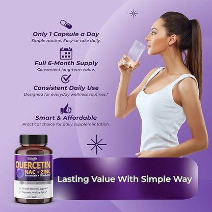 SOTALIX Supplement Premium Quercetin 98% Hochrein mit Bromelain, Zink, Vitamin D3 2000 IE, Holunderbeere – Herz-Kreislauf- und Atemwegsunterstützung für Erwachsene und Kinder – 180-Tage-Vorrat