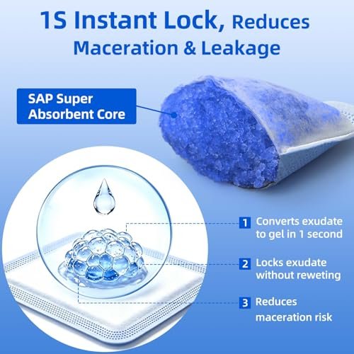 Niceful Superabsorbierende Wundauflage 5" x 5" (10 Stück) – Sterile, nicht haftende Mullkompressen für die Wundversorgung, stark exsudierende Wunden, Druckgeschwüre, Dekubitus, diabetische Fußgeschwüre