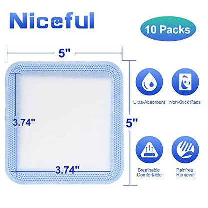 Niceful Superabsorbierende Wundauflage 5" x 5" (10 Stück) – Sterile, nicht haftende Mullkompressen für die Wundversorgung, stark exsudierende Wunden, Druckgeschwüre, Dekubitus, diabetische Fußgeschwüre