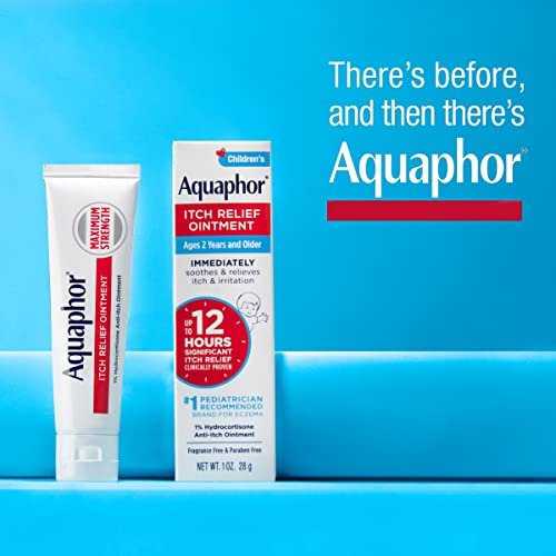 Aquaphor Kinder Juckreiz Lindernde Salbe, 1% Hydrocortison Anti-Juckreiz Salbe bei Hautirritationen, Insektenstichen, Schuppenflechte, Hautausschlägen, Ekzemen & Giftefeu, Duftfrei, 1 Oz Tube, 2er-Pack