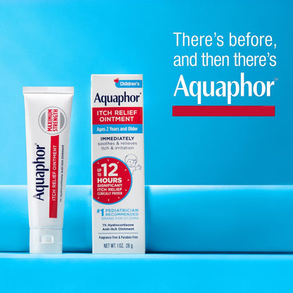 Aquaphor Kinder Juckreiz Lindernde Salbe, 1% Hydrocortison Anti-Juckreiz Salbe bei Hautirritationen, Insektenstichen, Schuppenflechte, Hautausschlägen, Ekzemen & Giftefeu, Duftfrei, 1 Oz Tube, 2er-Pack