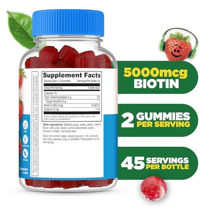 Lifeable Zuckerfreie Biotin Gummis für Kinder | 5000 mcg | Leckerer Geschmack | Haarvitamine für Kinder, Jungen, Mädchen | 90 Gummis