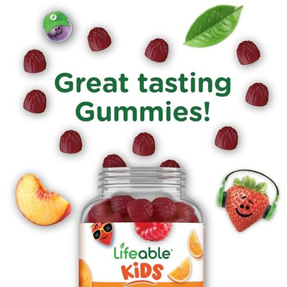 Lifeable Kids Multivitamin Gummies – Leckere Multivitamine für Kinder mit Vitamin A, C, D, E, B6, B12, Zink, Biotin, Folsäure, Jod, Niacin – Für die allgemeine Gesundheit – 90 Gummibärchen