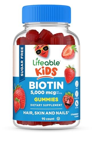 Lifeable Zuckerfreie Biotin Gummis für Kinder | 5000 mcg | Leckerer Geschmack | Haarvitamine für Kinder, Jungen, Mädchen | 90 Gummis