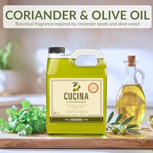 Cucina Fruits & Passion Handseife Nachfüllpack – Koriander & Olivenbaum – 1 Liter – Mit Olivenöl angereicherte Küchenseife – Biologisch abbaubar – Vegan – Hergestellt in Kanada