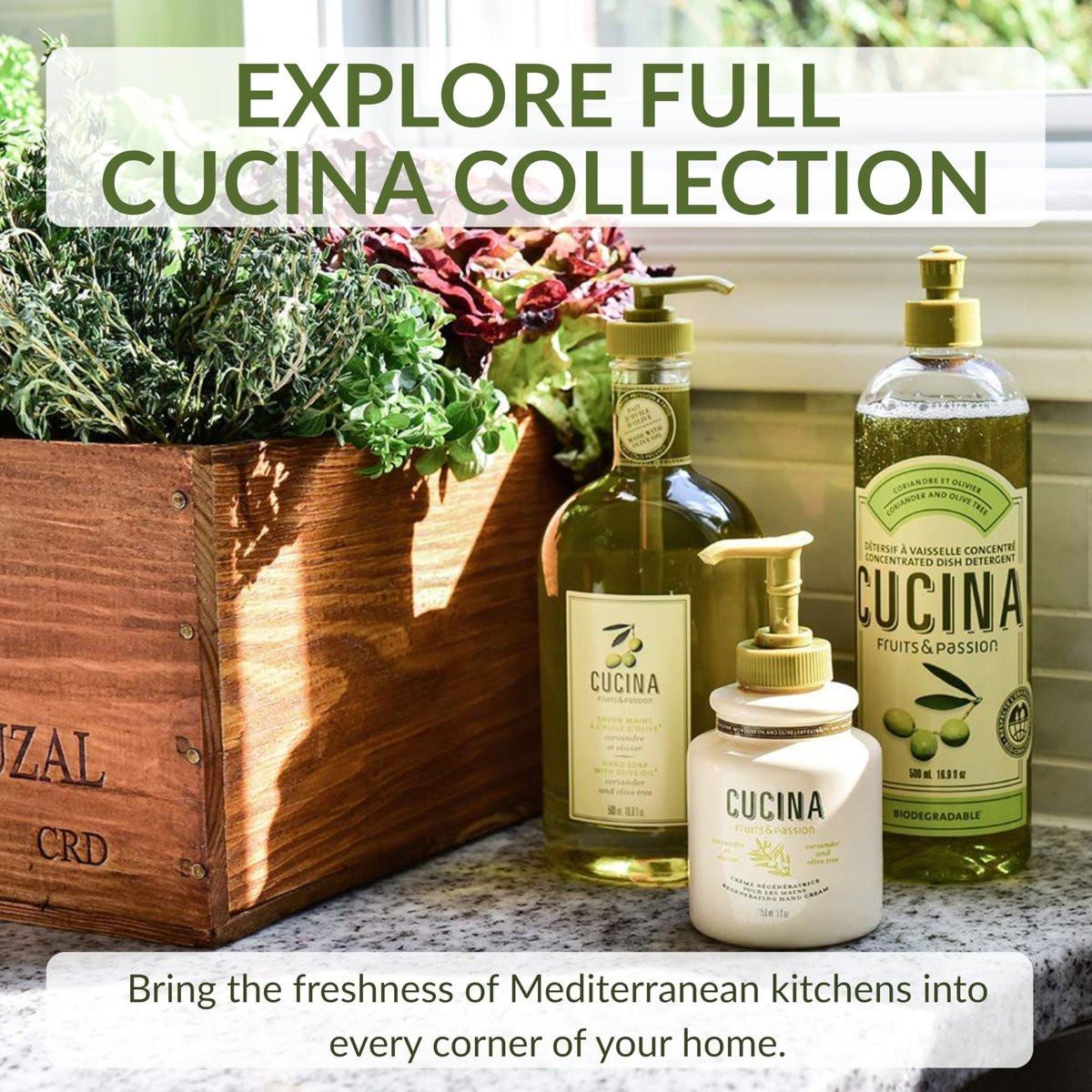 Cucina Fruits & Passion Handseife Nachfüllpack – Koriander & Olivenbaum – 1 Liter – Mit Olivenöl angereicherte Küchenseife – Biologisch abbaubar – Vegan – Hergestellt in Kanada