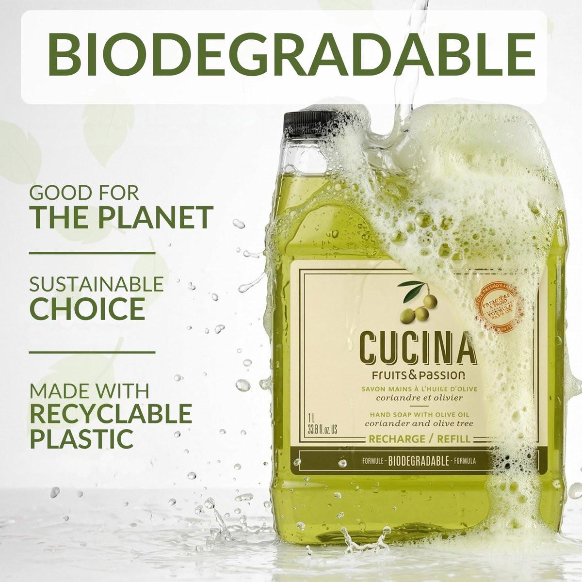 Cucina Fruits & Passion Handseife Nachfüllpack – Koriander & Olivenbaum – 1 Liter – Mit Olivenöl angereicherte Küchenseife – Biologisch abbaubar – Vegan – Hergestellt in Kanada
