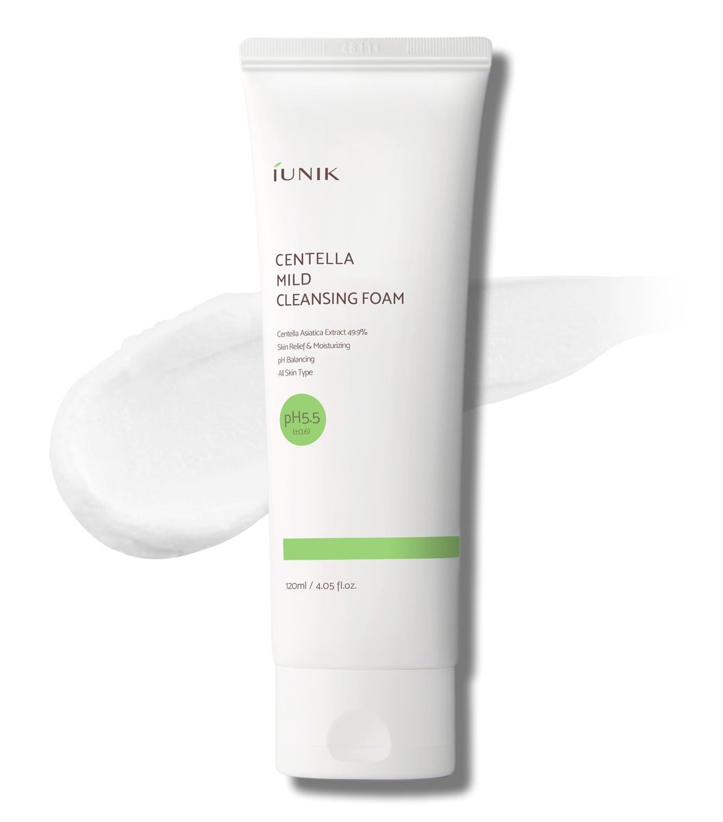 IUNIK Centella Mild Cleansing Foam – Sanfter Gesichtsreiniger mit Centella Asiatica & BHA, pH-ausgleichend, für ölige, trockene & empfindliche Haut, 120 ml