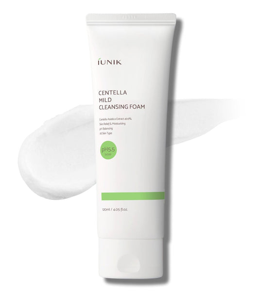 IUNIK Centella Mild Cleansing Foam – Sanfter Gesichtsreiniger mit Centella Asiatica & BHA, pH-ausgleichend, für ölige, trockene & empfindliche Haut, 120 ml