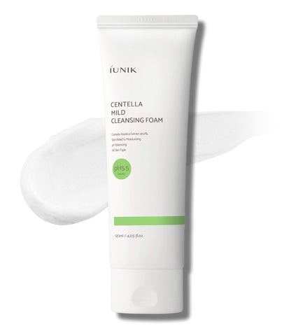 IUNIK Centella Mild Cleansing Foam – Sanfter Gesichtsreiniger mit Centella Asiatica & BHA, pH-ausgleichend, für ölige, trockene & empfindliche Haut, 120 ml