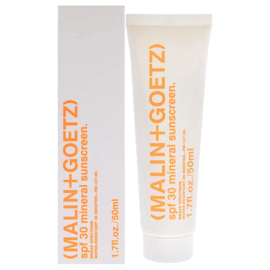 MALIN+GOETZ Mineralischer Sonnenschutz SPF 30 – Gesicht & Körper Breitspektrum mit Zinkoxid, Titandioxid, Sheabutter – Feuchtigkeitsspendend & aufhellend – Vegan, Riffsicher, Tierversuchsfrei (50 ml)