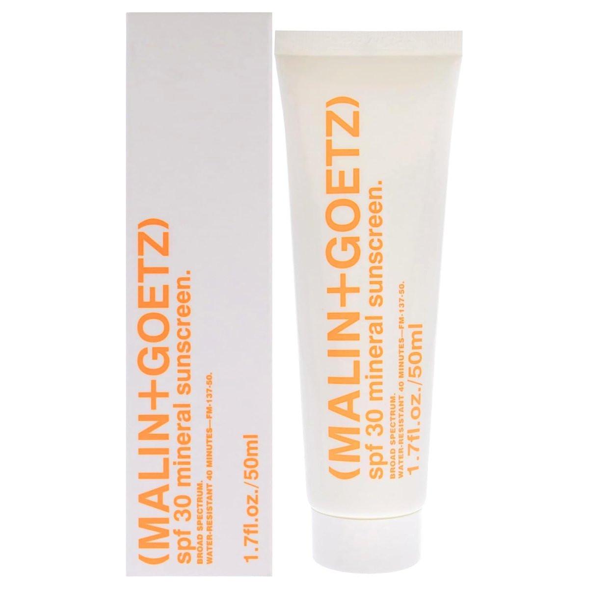 MALIN+GOETZ Mineralischer Sonnenschutz SPF 30 – Gesicht & Körper Breitspektrum mit Zinkoxid, Titandioxid, Sheabutter – Feuchtigkeitsspendend & aufhellend – Vegan, Riffsicher, Tierversuchsfrei (50 ml)