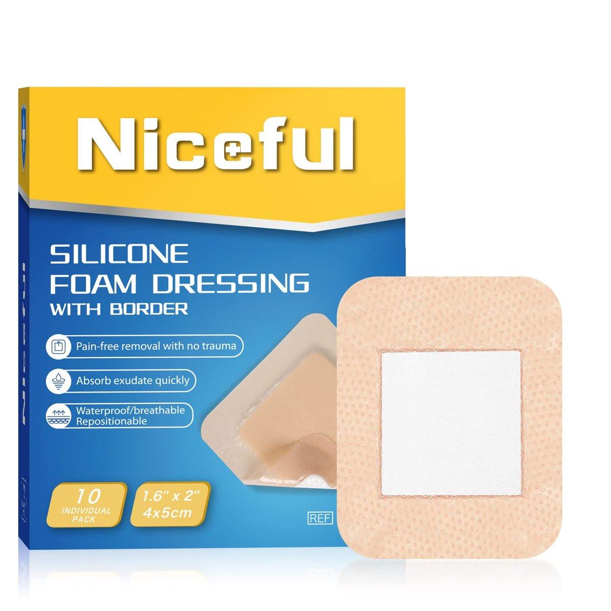 Niceful 10er-Pack Silikon-Schaumstoff-Wundauflage 4x5 cm, Saugfähige Wundverbände für empfindliche Haut, Kleine Wundauflagen für Dekubitus, Schürfwunden und kleinere chirurgische Wunden