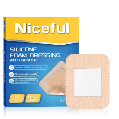 Niceful 10er-Pack Silikon-Schaumstoff-Wundauflage 4x5 cm, Saugfähige Wundverbände für empfindliche Haut, Kleine Wundauflagen für Dekubitus, Schürfwunden und kleinere chirurgische Wunden