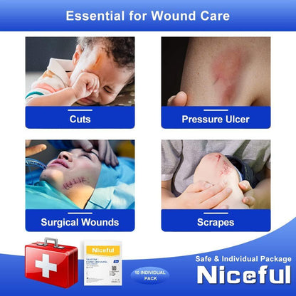 Niceful 10er-Pack Silikon-Schaumstoff-Wundauflage 4x5 cm, Saugfähige Wundverbände für empfindliche Haut, Kleine Wundauflagen für Dekubitus, Schürfwunden und kleinere chirurgische Wunden