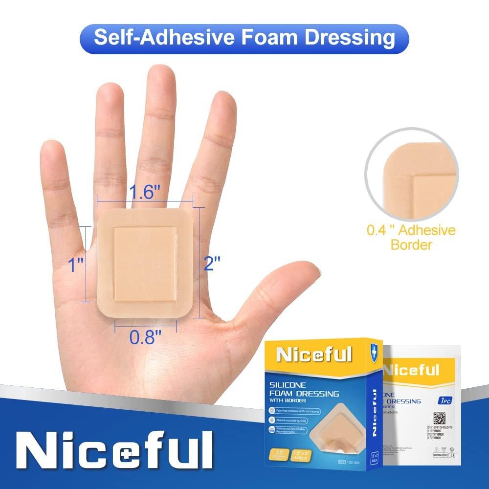 Niceful 10er-Pack Silikon-Schaumstoff-Wundauflage 4x5 cm, Saugfähige Wundverbände für empfindliche Haut, Kleine Wundauflagen für Dekubitus, Schürfwunden und kleinere chirurgische Wunden