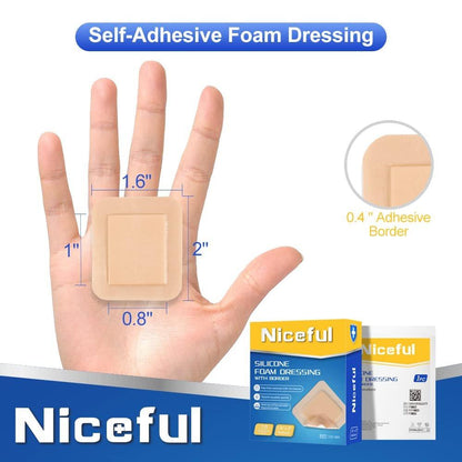 Niceful 10er-Pack Silikon-Schaumstoff-Wundauflage 4x5 cm, Saugfähige Wundverbände für empfindliche Haut, Kleine Wundauflagen für Dekubitus, Schürfwunden und kleinere chirurgische Wunden