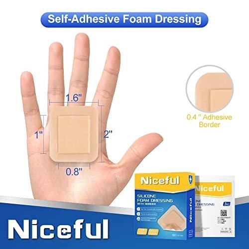 Niceful 10er-Pack Silikon-Schaumstoff-Wundauflage 4x5 cm, Saugfähige Wundverbände für empfindliche Haut, Kleine Wundauflagen für Dekubitus, Schürfwunden und kleinere chirurgische Wunden
