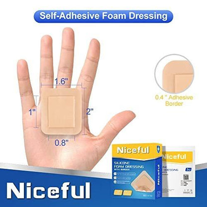 Niceful 10er-Pack Silikon-Schaumstoff-Wundauflage 4x5 cm, Saugfähige Wundverbände für empfindliche Haut, Kleine Wundauflagen für Dekubitus, Schürfwunden und kleinere chirurgische Wunden