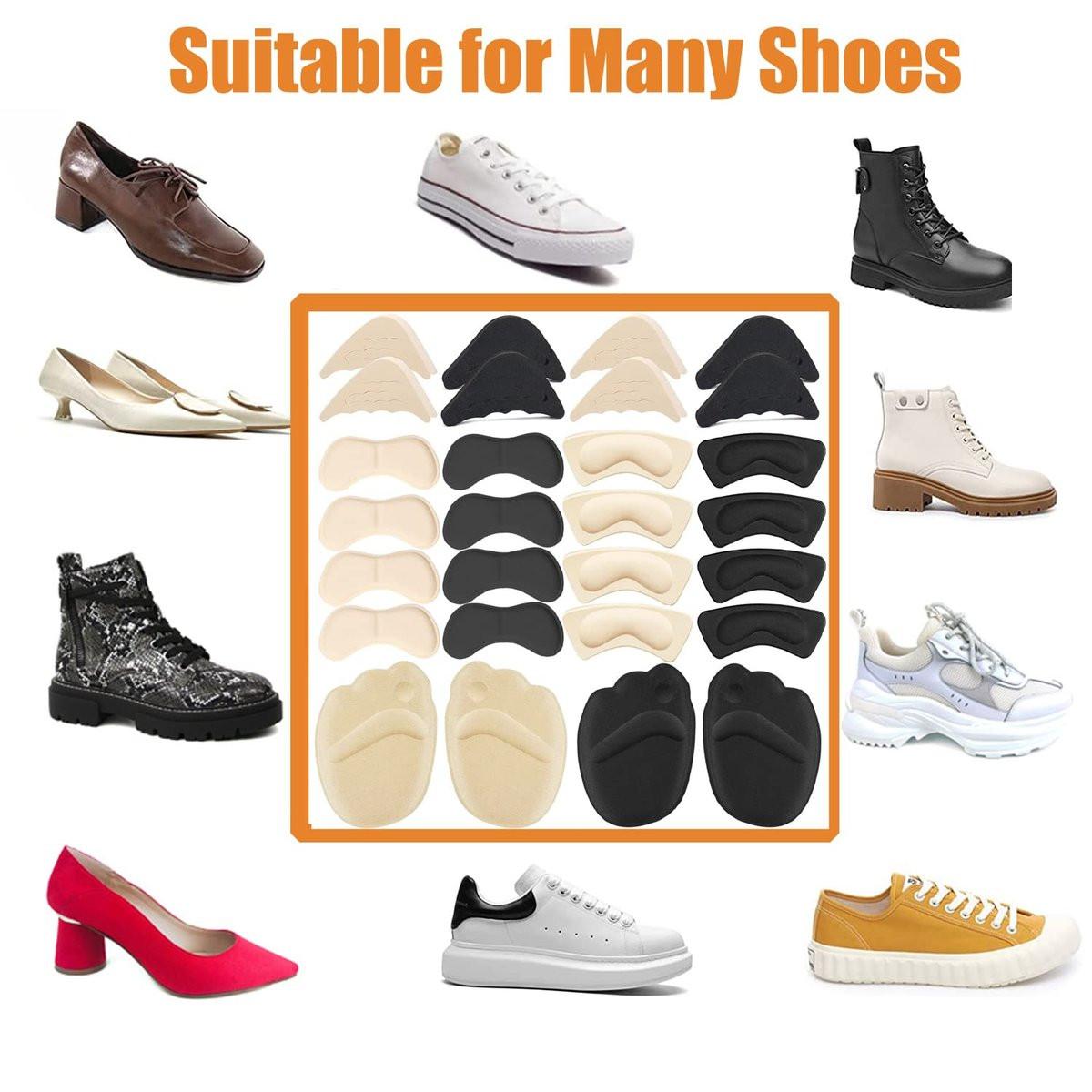 16 Paar Schuhfüller Fersenpolster für Damenschuhe – Schuhfüller für zu große Schuhe mit Zeheneinlagen