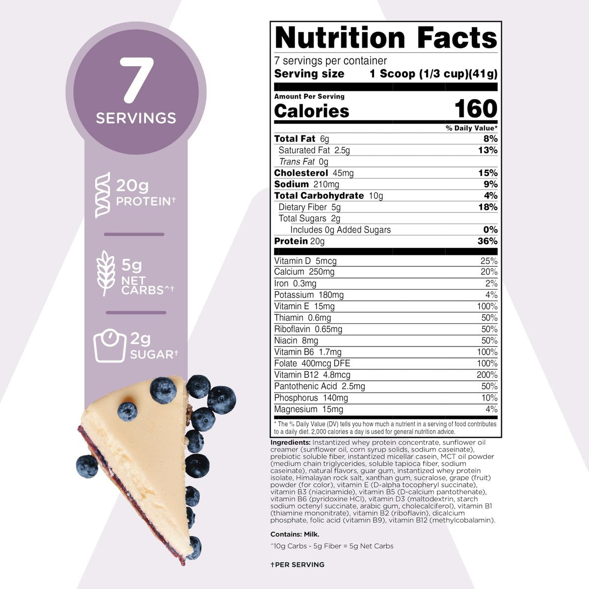 TransformHQ Mahlzeitenersatz-Shake Pulver 7 Portionen (Blaubeer-Käsekuchen) - Glutenfrei, Nicht-GVO