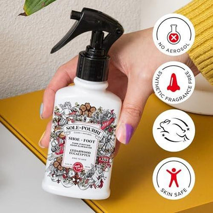 Sole-Pourri Schuhdeo & Fußspray, 100 ml, bis zu 150 Anwendungen, Geruchsbekämpfer mit ätherischen Ölen, für stinkende Schuhe, Füße & Sporttaschen, Zedernholz & Eukalyptus Duft