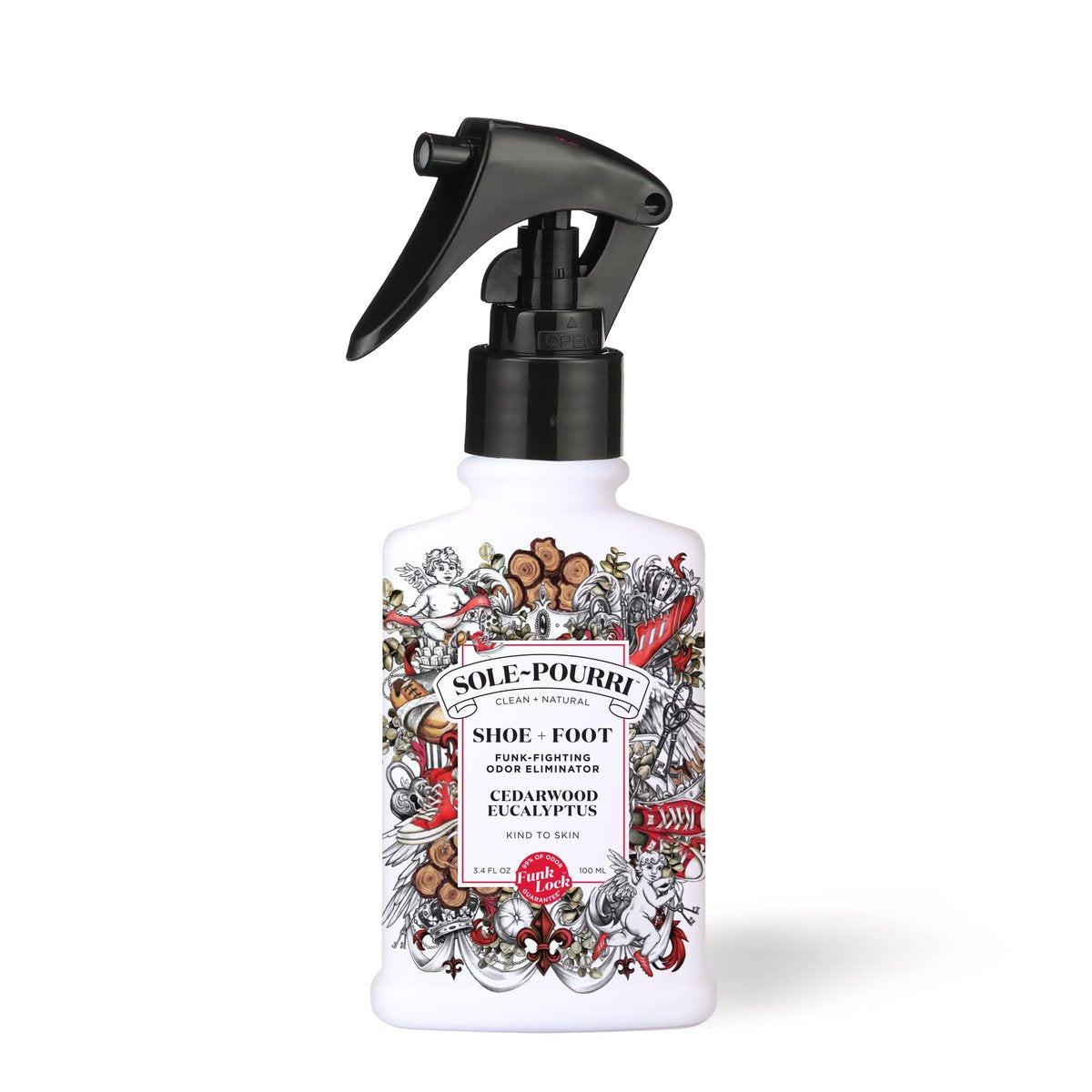 Sole-Pourri Schuhdeo & Fußspray, 100 ml, bis zu 150 Anwendungen, Geruchsbekämpfer mit ätherischen Ölen, für stinkende Schuhe, Füße & Sporttaschen, Zedernholz & Eukalyptus Duft