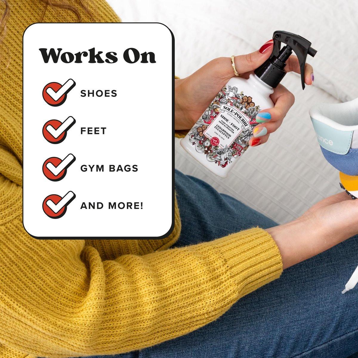 Sole-Pourri Schuhdeo & Fußspray, 100 ml, bis zu 150 Anwendungen, Geruchsbekämpfer mit ätherischen Ölen, für stinkende Schuhe, Füße & Sporttaschen, Zedernholz & Eukalyptus Duft