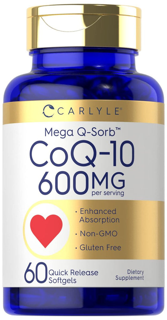Carlyle CoQ10 600 mg Weichkapseln | 60 Stück | Mega Q-Sorb Coenzym Q-10 | mit schwarzem Pfeffer Extrakt | Nicht-GVO & glutenfrei Nahrungsergänzungsmittel